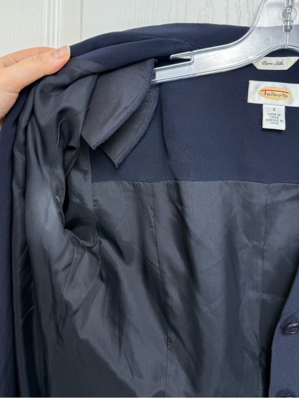 Vintage 90s Silk Button Up Dress Size 8 Navy Blue Talbots - Picture 8 of 10